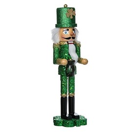 Kurt Adler 15-Inch Wooden Irish Nutcracker on Shamrock Base,Green