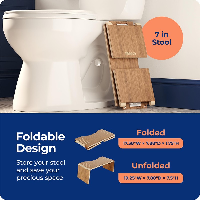 Squatty Potty Oslo Teak Folding Toilet Stool – Compact, Stylish,