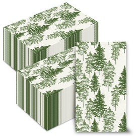 Kamiilah 80 Pack Forest Napkins 4.3 x 7.8 Inch Watercolor Green Pine Trees Disposable Guest Napkins Daily Household Kitchens Bathrooms Festivals Parties And Picnic Supplies
