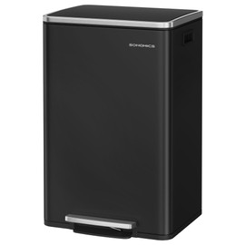 SONGMICS Trash Can, 13-Gallon Gabbage Can, with 15 Trash Bags, Steel, with Soft-Close Lid, Removable Inner Bucket, Handles, Ink Black ULTB595B01V1