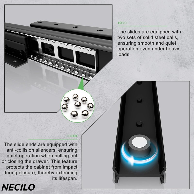 NECILO 16 Inch Undermount Heavy Duty Drawer Slides, 260 lbs