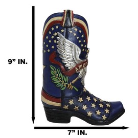 Ebros Gift Rustic Country Patriotic Blue USA Flag Western Stars American Hero USA Eagle Great Seal Crest Cowboy Boot Decorative Flower Bouquet Vase Or Planter Figurine 9" High