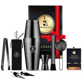 Bar Dedicated - Cocktail Set Black 13 Pieces - Cocktail Shaker Set with Jigger - Stylish Bar Set Gift for Men, Women, Boston Shaker Incl. Recipe Book and Gift Wrapping