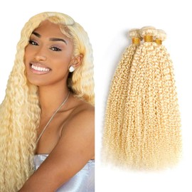 MLMYBAYEA 613 Blonde Kinky Curly Bundles Color 613 Jerry Curly Bundles 14 16 18 Inch Premium Brazilian Virgin Hair Natural Looking