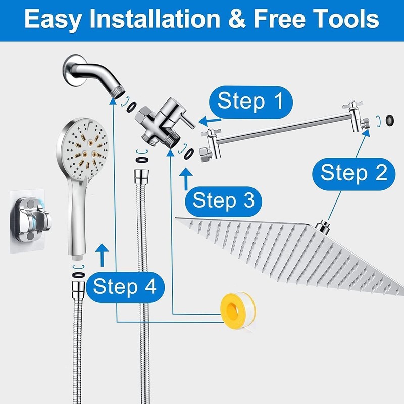 Rain Shower Head with Handheld Spray Combo High Pressure 3+6