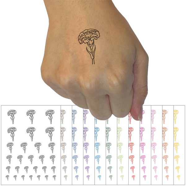 Carnation Flower Temporary Tattoo Water Resistant Fake Body Art Set