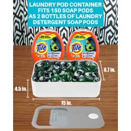 TidyFriend Laundry Pods Container with Slide Lid, 15" x 8.7" x 4.5", Airtight Storage Keeps Pods Fresh, Holds 9–10 lbs or 100–130 Pods, Laundry Detergent Container & Dishwasher Pod Holder (Grey)