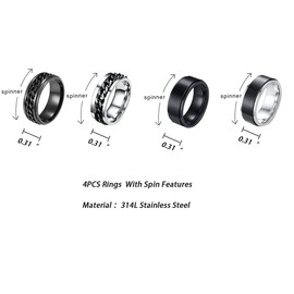 yfstyle 4PCS Stainless Steel Rings for Men Wedding Ring Cool Simple Band Rings for Men Black Plated Matte Finish Stackable Bands Rings Size 6-12-black setA-8