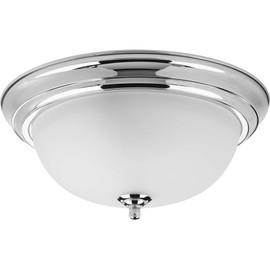 Progress Lighting 2-Light Ceiling Light, Flush Mount Ceiling Light Fixture for Interior Kitchen Lights, Hallway, Bedroom, Living Room, 13-1/4”, 5-7/8”, Polished Chrome, Etched Glass Shade