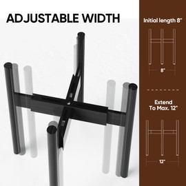 MUDEELA Adjustable Plant Stand Indoor, Bamboo Plant Stand 8 to 12 Inches, Single Floor Plant Stand for Indoor Plants, Bamboo Black Planter Stand for Indoor Plants, Pot Plant Not Included