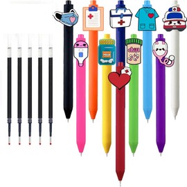 Paquete de 10 bolígrafos de enfermera con diseños de corazón y estetoscopio, bolígrafos médicos de tinta negra para enfermeras, médicos y estudiantes,