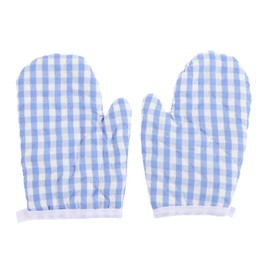 2Pcs Kids Oven Mitts for Children Play Kitchen, Anti- Scald Gloves Microwave Oven Gloves Kitchen Mitts for Kids Toddler Safe Baking Cooking (Light Blue Checkered)