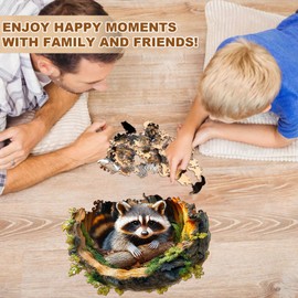 Jigfoxy Wooden Puzzle Adults, Raccoon Wooden Puzzle Adult, Unique Wooden Animal Puzzle, Family and Friends L-34 x 33.6 cm, 270 Pieces