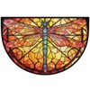 Half Round Door Mat,24" x 36",Stained Glass Dragonfly Welcome Entrance