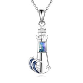 AINFQY Lighthouse Necklace 925 Sterling Silver Lighthouse Pendant Necklace Abalone Shell Lighthouse Jewelry Gifts for Women