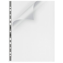 Rexel Nyrex Premium A4 Punched Pocket with Grey Spine, Clear, Top & Left Opening, Pack of 25, 13682,90 Micron