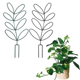KVZVK 2Pack Indoor Plant Trellis Metal Wire Garden Trellis Small Climbing Leaf Shape Trellis for Garden Potted Plant Houseplant(Blackish Green)