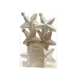 Christmas Tree Decoration Stars Plastic 7.5 cm x 6 Pieces Pendants Matt Shiny and Glitter Champagne