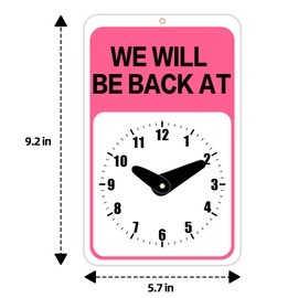 GUEER Will Return Back Sign with Clock Pink for Women, 'We Will be Back' and 'Welcome We are Open' Word on The Dual Sides, Include Suction Cup for Business, Office or Store, Size 9.25 x 5.75 Inch (1)