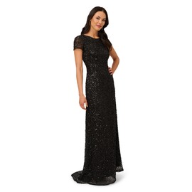 Adrianna Papell Women's Short-Sleeve All Over Sequin Gown, Black, 14
