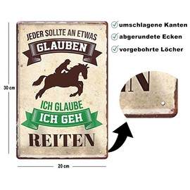 schilderkreis24 Tin Sign Saying "Jeder glauben Reiten" Decorative Horse Riding Door Sign Metal Sign Riding Sign Gift Idea for All Horse Owners or Horse Fans 20 x 30 cm