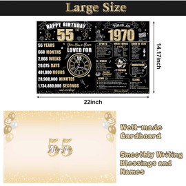 Turypaty Large 55th Birthday Card With Envelope for Men Women, 1970 Black Gold Happy 55th Birthday Giant Guest Signature Book Gifts, Big Vintage 1970 Greeting Card Decoration Party Supplies