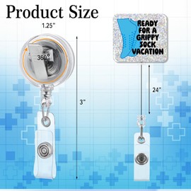 PUVOXHO Ready for a Grippy Sock Vacation Funny Glitter Badge Reel, Retractable Badge Holder with Alligator Clip for Medical Worker Doctor Nurse Nursing Student, Office Gifts for NICU Emergency Room