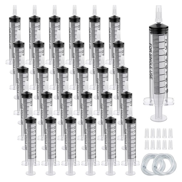 30 Pack 10ml Plastic Syringe Sterile Individual Wrap with Cap,