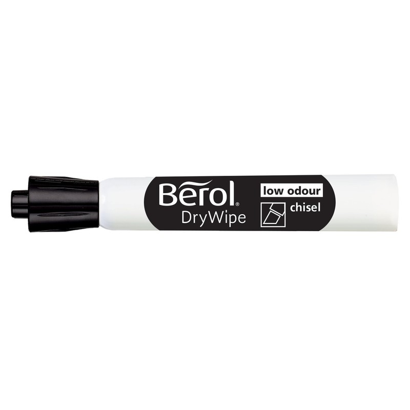 Berol Dry Wipe Chisel Tip Whiteboard Marker - Black (Pack