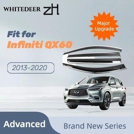 Fits for Infiniti QX60 2013 2014 2015 2016 2017 2018 2019 2020 Advanced PC + Chrome Smoke Window Visor - Sun, Rain, and Vent Protection, Tape-On Outside-Mount, 4-Pieces Vent Deflector Guard