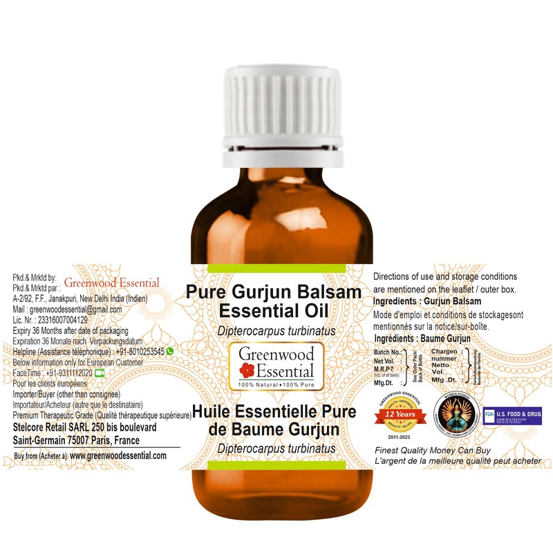 Greenwood Essential Pure Gurjun Balsam Essential Oil (Dipterocarpus turbinatus) Steam