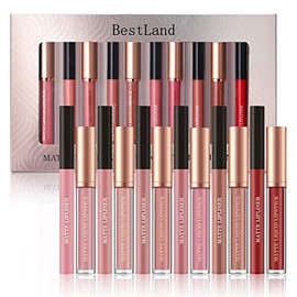 BestLand - Juego de 12 lápices labiales líquidos mate y delineadores de labios, kits de maquillaje de un solo paso, pigmento aterciopelado nude, a pru