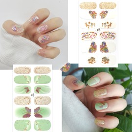 8 Sheets Nail Polish Strips Spring Summer Full Wrap Nail Stickers Nail Gel Stickers for Nail Art Colour Butterfly Design Long Lasting Nail Polish Wraps for Women Girls DIY Manicure Decals