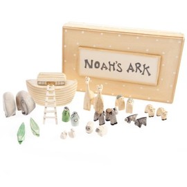 Noah's Ark Gift Boxed Set Hand Carved & Painted Christening New Baby Gift by East of India