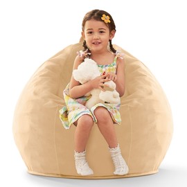 HABUTWAY 2.5FT Bean Bag Chair, 2.5' Beanbags Small Bean Bag Chairs with Filling, Teardrop Bean Bag Chair Luxurious Velvet Ultra Soft Fur with Removable Cover for Kids Adults Teens (Beige)