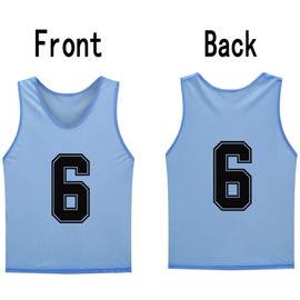 SHIJIXING 12 Pack（1-12） Numbered Pinnies/Soccer Training Bibs/Basketball Jerseys for Kids,Youth and Adults (L, 1-12 Sky Blue)