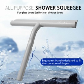 Anjinwiper Varied-Use Shower Squeegee Bathroom Cleaner Tool Household Window Scraper Streak-Free Rubber Blade with Hook, Squeegee Wiper Cleaning for Bathroom, Mirrors, Doors,11" in,Grey