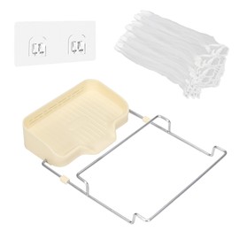 Modixun Kitchen Sink Strainer with Self-Draining Sponge Holder, Stainless Steel Corner Sink Strainer Basket with 50pcs Sink Filter Mesh Bag, Foldable Sink Food Catcher, Beige