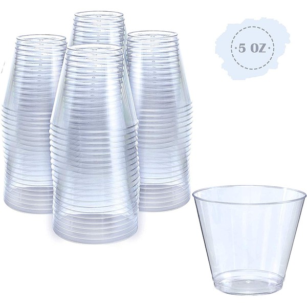 Small Clear Plastic Cups | 5 oz. 100 Pack | Hard Disposable Cups | Plastic Wine Cups | Plastic Cocktail Glasses | Plastic Drinking Cups | Plastic Party Punch Cups | Bulk Wedding Plastic Tumblers