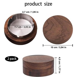Wooden Wind Ashtray, Ashtray with Lid, Ashtray, Windproof, Odourproof, Suitable for Bar, Office, Living Room, Party, (Silver, Pack of 2)