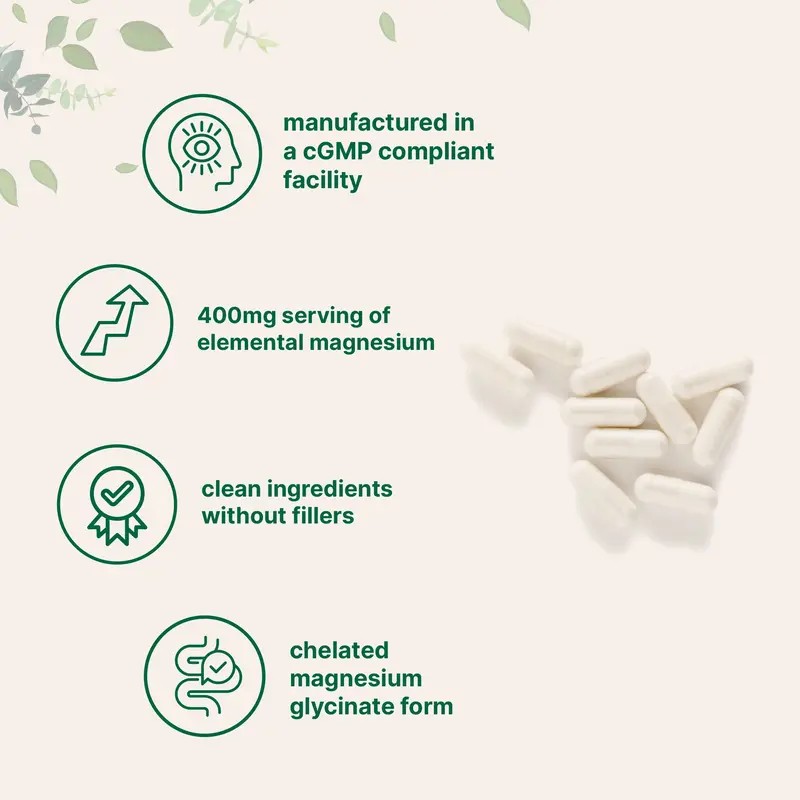 Magnesium Glycinate Supplement – 400mg Per Serving, 240 Capsules –