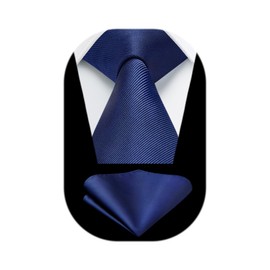 HISDERN Mens Ties Blue Ties for Men Formal Necktie with Pocket Square Set Satin Silk Dark Navy Blue Neck Tie Set Classic Business Tie Handkerchiefs Wedding