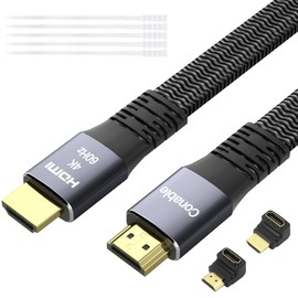 Cable HDMI plano de 25 pies, cable trenzado de alta velocidad HDMI 4K, cobre puro, soporta 4 K a 60 Hz, 2160 p 1080 p HDR HDCP 2.2 ARC Full 3D (con 25 bridas y 2 adaptadores HDMI) - 25 pies