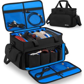 IBVIVIC Cable File Bag With Adjustable Dividers Dj Gig Bag for Cables, Cords,DJ Gear,Sound Instrument and Accessories 16L x 11W x 12H inch, Blue