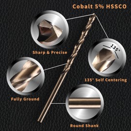 RCINDUS - Broca de cobalto de 7/64 pulgadas, brocas de metal HSS M35 para acero, acero inoxidable, hierro fundido, plástico duro y madera