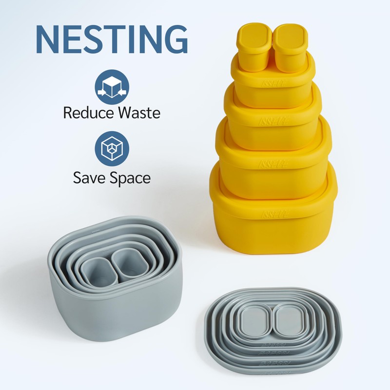 ISSEVE 12Pcs/Set Nesting Silicone Food Storage Containers with Lids, BPA