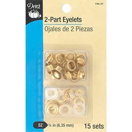 Dritz 730-37 2-Part Eyelets, Matte Gold, 1/4-Inch 15-Count
