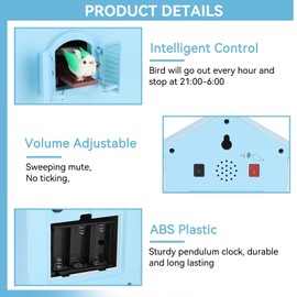 HERCHR Modern Cuckoo Clock, Birdhouse Blue Wall Clock, Cuckoo Clock from the Window, Small Bird Hours Clock for Home, Living Room, Kitchen, Office Decor