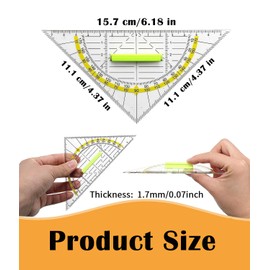 ROMINVIC Set of 4 Set Square Primary School with Handle, Set Square Small Large 14 cm Transparent Flexible for Circles Drawing, Suitable for Students, Office, Designer Painting