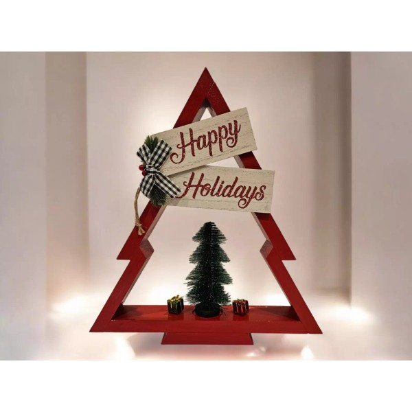 Handmade Decorative red wooden Christmas tree, Holiday Rustic Tree decor,